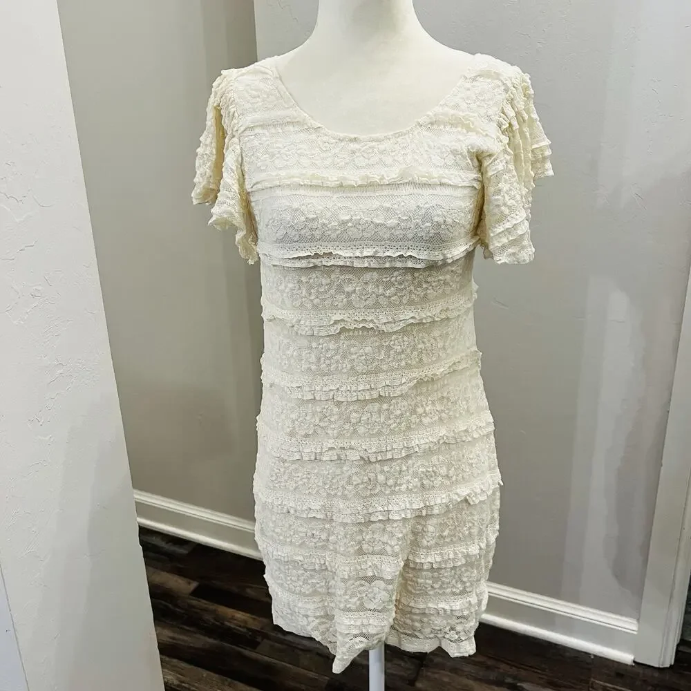 BLU PEPPER Women’s Ivory Layered Dress Short Sleeve Size Small (A0126) - Picture 2 of 7